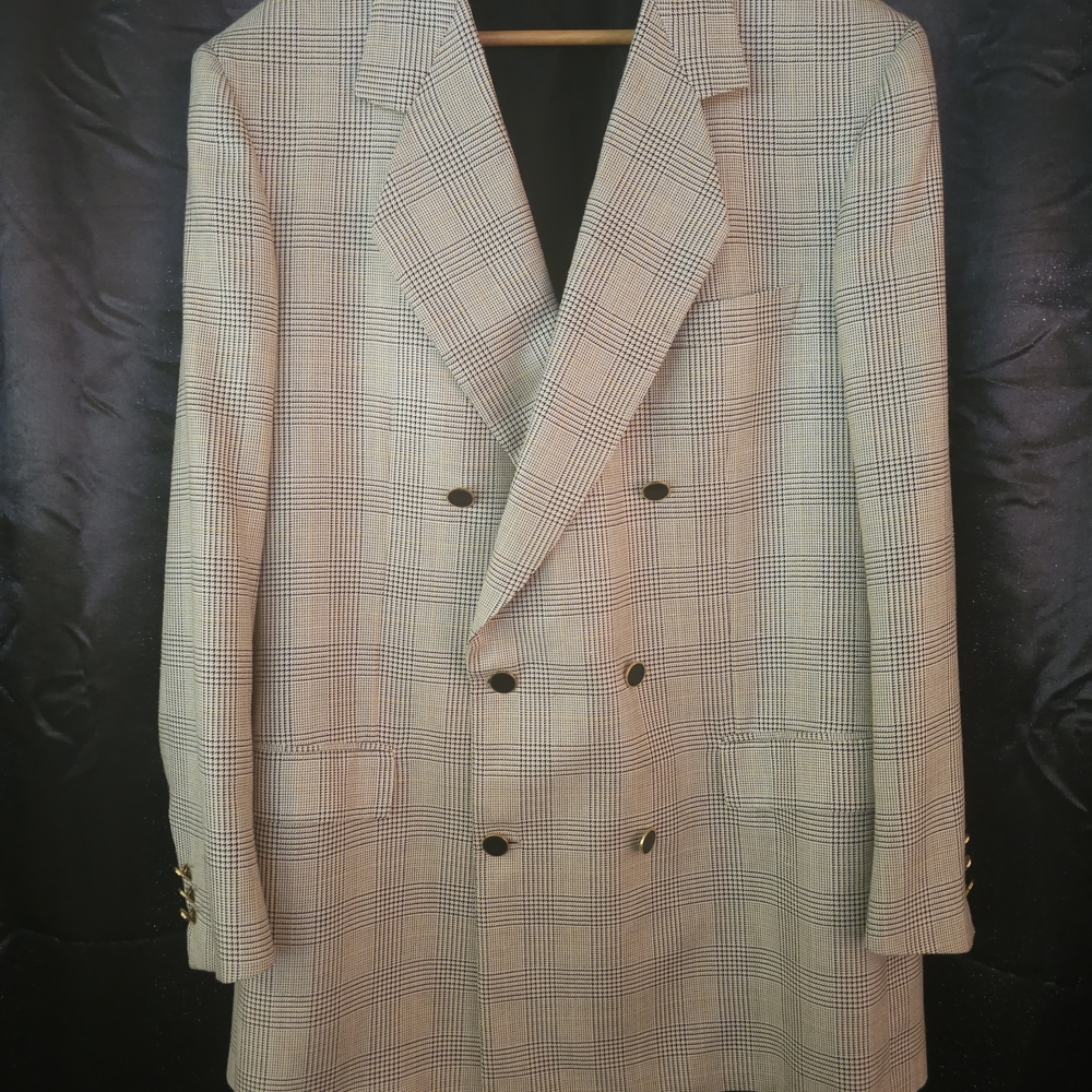 Brioni Roman Style Blazer Mens 42L Wool Glen Plaid Double Breasted Peak Lapel